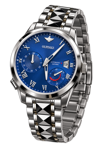 Royal blue luxury watch with faceted bracelet